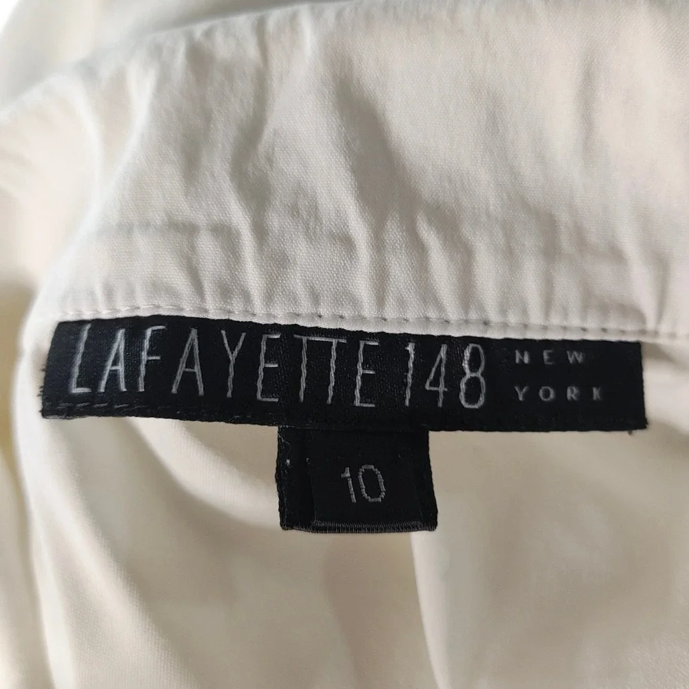 Lafayette 148 New York White Stretch Cotton Button Down Shirt French Cuffs 10 - Picture 8 of 11